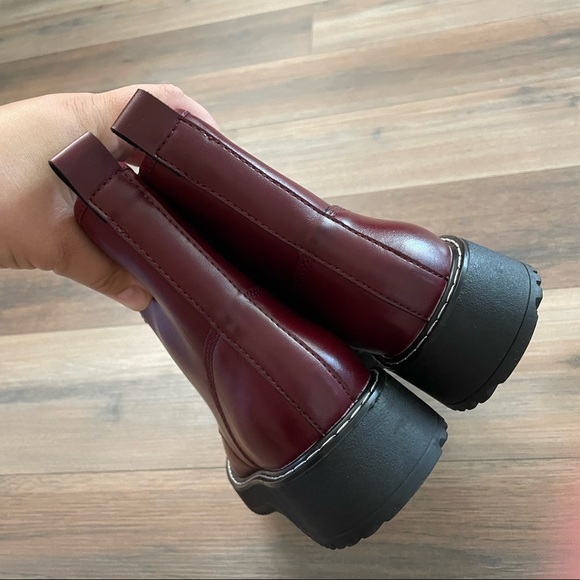 Madden Girl Kurrt Burgundy Paris Combat Boots Side Zip LaceUp Round Toe - Picture 5 of 7